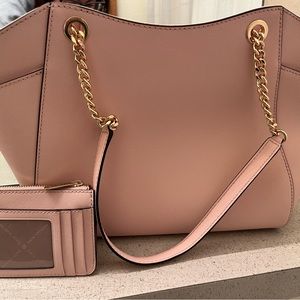 Michael kors light pink bag with keychain wallet